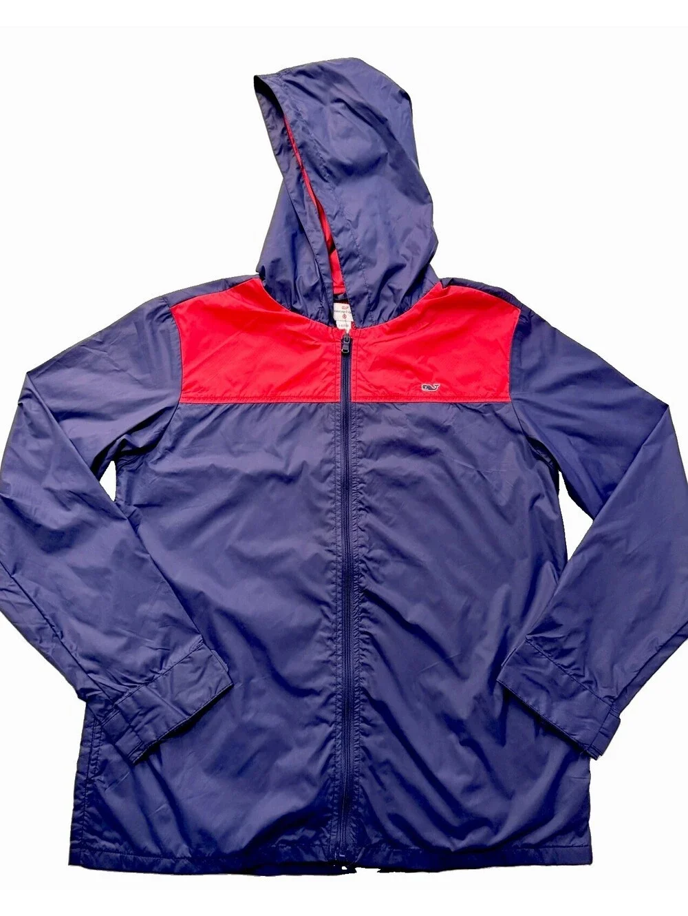 Vineyard Vines Youth L 14 Hooded Windbreaker Colorblock Navy Red Fast Shipping!